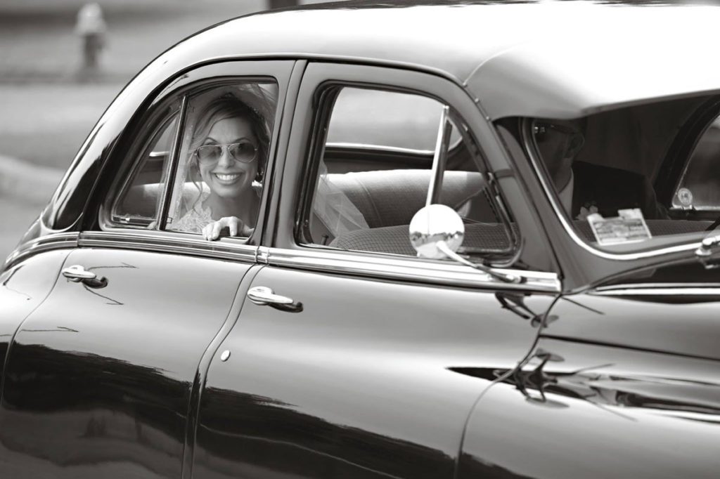 Bride in Vintage Car limo