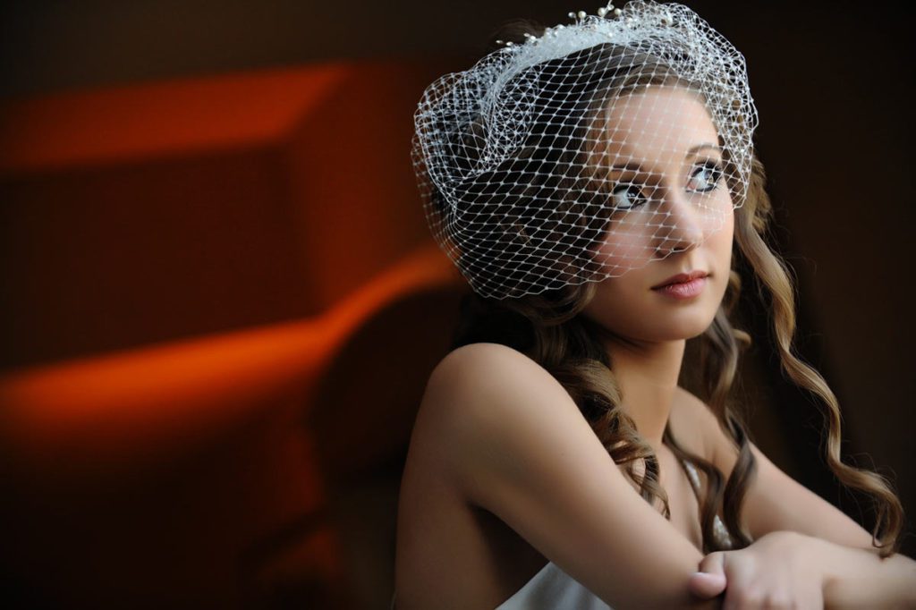 Bride with birdcage and veil