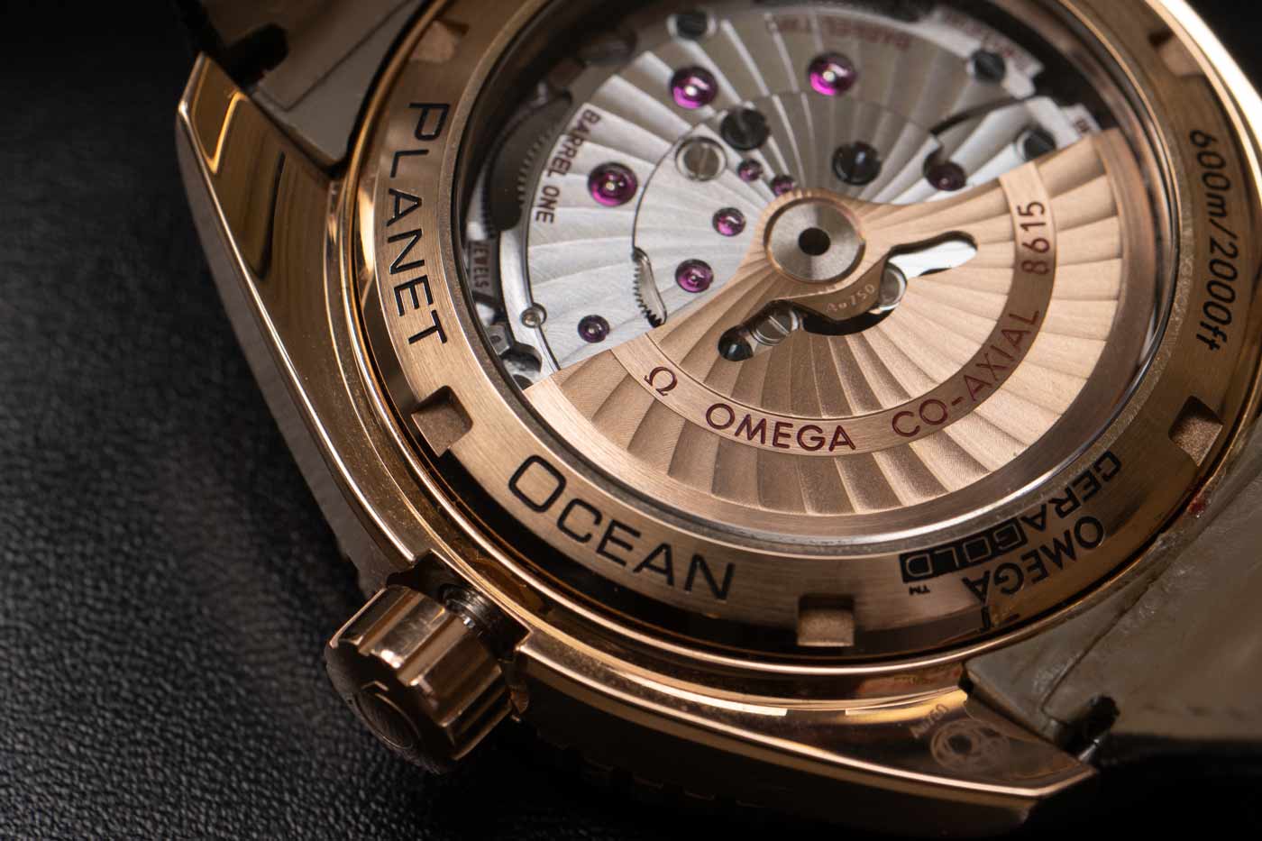 Close-up of Omega Planet Ocean watch's